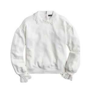 J Crew long sleeve Lace-collar crewneck sweatshirt in ivory